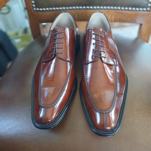 High sheen all leather mens laced formal oxfords. - Picture 1 of 11